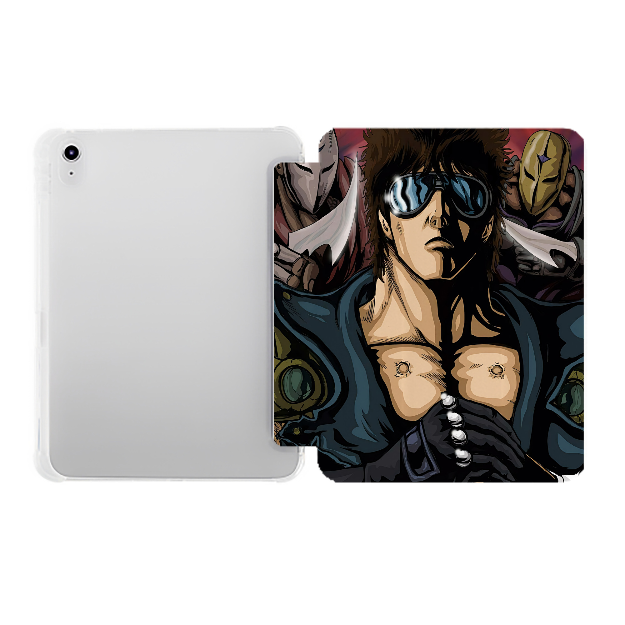 （画像用） 北斗の拳 Fist of the North Star IPad ケース ペン収納付き 三つ折りスタンド PUレザー×シリコン 対応機種9.5/10.5/10.9インチ